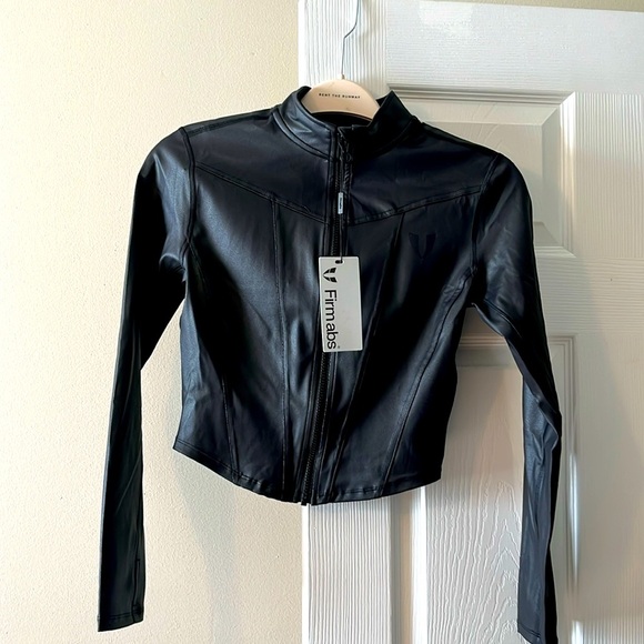 NEW w Tags Firm Abs Faux Leather Cargo Moto Jacket Medium - Picture 4 of 10